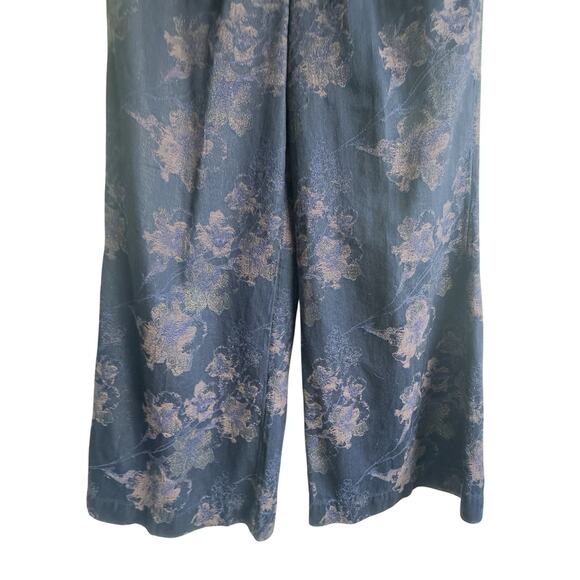 Pilcro Anthropologie Metallic Floral Brocade Wide Leg Pants Blue Gold Sz 30 - Picture 3 of 14